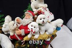 RARE Danbury Mint Lighted Bichon Frise Christmas Santa & Reindeer Sleigh