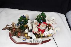 RARE Danbury Mint Lighted Bichon Frise Christmas Santa & Reindeer Sleigh