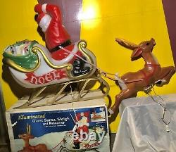 RARE General Foam 36 Reindeer Lighted Blow Mold In Box! Santa Sleigh Vintage