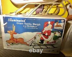 RARE General Foam 36 Reindeer Lighted Blow Mold In Box! Santa Sleigh Vintage