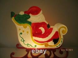 RARE Giant Grand Venture Santa Claus Sleigh 2 Reindeer Christmas Blow Mold Light