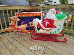 RARE Giant Grand Venture Santa Claus Sleigh Reindeer Christmas Blow Mold Light