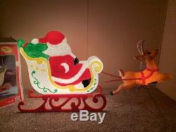 RARE Giant Grand Venture Santa Claus Sleigh Reindeer Christmas Blow Mold Light
