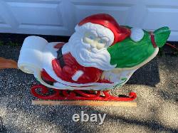 RARE Giant Grand Venture Santa Claus Sleigh Reindeer Christmas Blow Mold Lighted