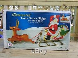 RARE Giant Santa Claus Sleigh Reindeer Noel Christmas Blow Mold Light Illuminate