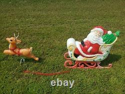 RARE Grand Venture Santa Claus Sleigh 1 Reindeer Christmas Blow Mold Light Decor