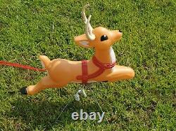 RARE Grand Venture Santa Claus Sleigh 1 Reindeer Christmas Blow Mold Light Decor