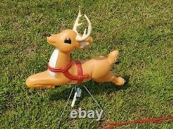 RARE Grand Venture Santa Claus Sleigh 1 Reindeer Christmas Blow Mold Light Decor