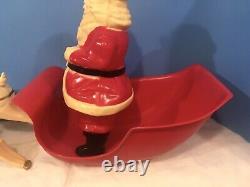 RARE HTF Vtg 1960's Santa Sleigh 4 Reindeer Lighted Hard PLastic Blow Mold Union