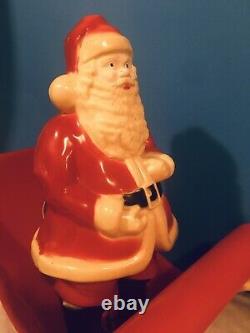 RARE HTF Vtg 1960's Santa Sleigh 4 Reindeer Lighted Hard PLastic Blow Mold Union