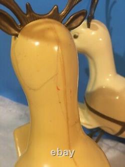 RARE HTF Vtg 1960's Santa Sleigh 4 Reindeer Lighted Hard PLastic Blow Mold Union