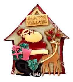 RARE Lucinda Christmas PIN SANTA Sleigh REINDEER Village House Brooch