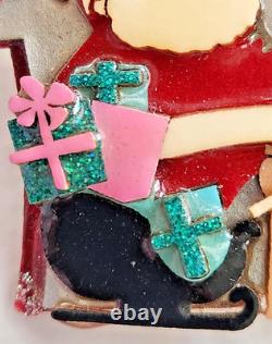 RARE Lucinda Christmas PIN SANTA Sleigh REINDEER Village House Brooch
