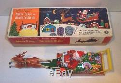 RARE MIB 1950s SANTA CLAUS ON REINDEER SLEIGH BATTERY OPERATED TIN LITHO MINT