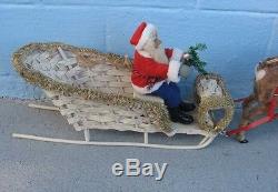 Rare Old German Clockwork Reindeer Santa Claus Sleigh Key Windup Christmas Toy