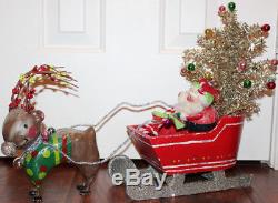 RARE Penny McAllister Christmas Santa in Sleigh with Tree & Reindeer 20.5 Wide