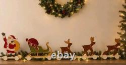 RARE Pottery Barn Kids Wooden Santa Sleigh Reindeer Holiday Display Set Complete
