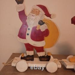 RARE Pottery Barn Kids Wooden Santa Sleigh Reindeer Holiday Display Set Complete