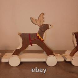 RARE Pottery Barn Kids Wooden Santa Sleigh Reindeer Holiday Display Set Complete