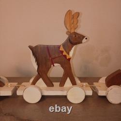 RARE Pottery Barn Kids Wooden Santa Sleigh Reindeer Holiday Display Set Complete