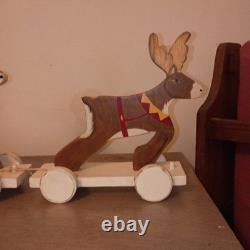 RARE Pottery Barn Kids Wooden Santa Sleigh Reindeer Holiday Display Set Complete