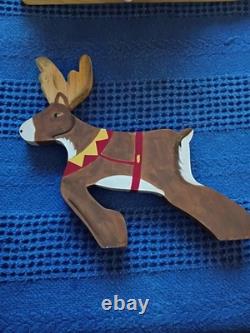 RARE Pottery Barn Kids Wooden Santa Sleigh Reindeer Holiday Display Set Complete