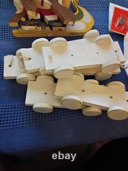RARE Pottery Barn Kids Wooden Santa Sleigh Reindeer Holiday Display Set Complete