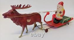 RARE Pre-WWII Wind-up Celluloid Santa with Sleigh & Reindeer