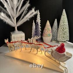 RARE Royal Electric Co Light-Up Antique Hard Plastic Sleigh Santa & Rudolph HTF