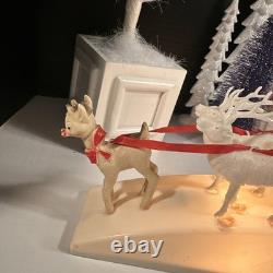 RARE Royal Electric Co Light-Up Antique Hard Plastic Sleigh Santa & Rudolph HTF