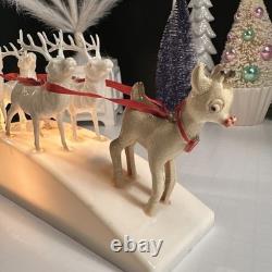 RARE Royal Electric Co Light-Up Antique Hard Plastic Sleigh Santa & Rudolph HTF