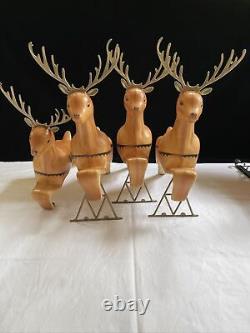 RARE Vintage 1962 Christmas Santas Sleigh UNION Products Blow Mold 4 Reindeer