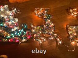 RARE Vintage Christmas Santa Sleigh 3 Reindeer Light Twinkle See Video Ship/pu