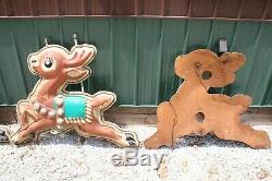 RARE Vintage Commercial Hanging Santa Claus Sleigh Reindeer 50's Blow Mold