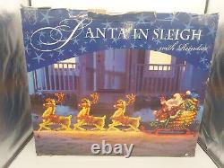 RARE Vintage Santa In Sleigh With 3 Reindeer Lighted New In Box