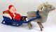 Rare Vtg 1950s Occupied Japan Celluloid Santa Fuzzy Reindeer Blue Tin Sleigh Toy