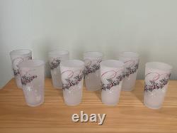 RARE Vtg 5 Set 8 Christmas Glass Tumbler, Rudolph Reindeer Santa Flying Sleigh