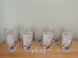 RARE Vtg 5 Set 8 Christmas Glass Tumbler, Rudolph Reindeer Santa Flying Sleigh