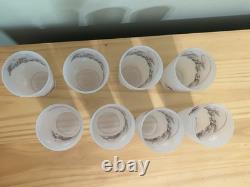 RARE Vtg 5 Set 8 Christmas Glass Tumbler, Rudolph Reindeer Santa Flying Sleigh