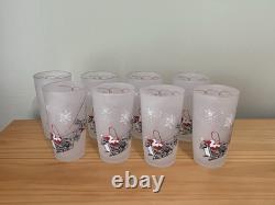 RARE Vtg 5 Set 8 Christmas Glass Tumbler, Rudolph Reindeer Santa Flying Sleigh