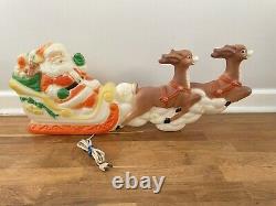 RARE Vtg Poloron Plastic Lighted Blow Mold Santa Sleigh Reindeer Works