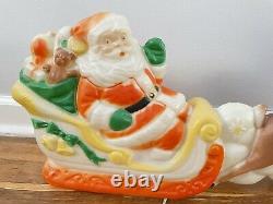 RARE Vtg Poloron Plastic Lighted Blow Mold Santa Sleigh Reindeer Works