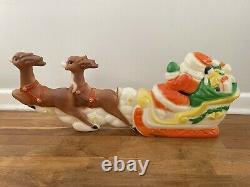 RARE Vtg Poloron Plastic Lighted Blow Mold Santa Sleigh Reindeer Works