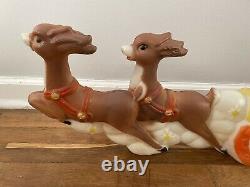 RARE Vtg Poloron Plastic Lighted Blow Mold Santa Sleigh Reindeer Works