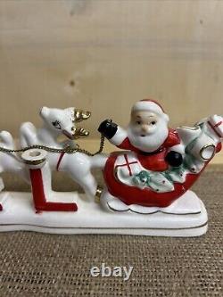 RELCO NOEL SANTA SLEIGH REINDEER CHRISTMAS TAPER CANDLE HOLDER 1950's MCM Japan