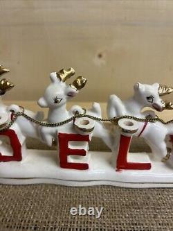 RELCO NOEL SANTA SLEIGH REINDEER CHRISTMAS TAPER CANDLE HOLDER 1950's MCM Japan