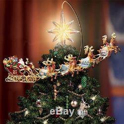 REVOLVING Christmas Santa Reindeer Sleigh Star Light TREE TOPPER Thomas Kinkade
