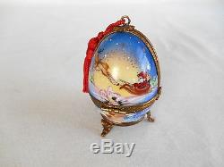 Rochard Limoges France Christmas Santa Egg Trinket Box Reindeer Sleigh Snowman