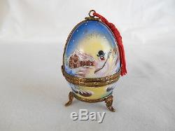 Rochard Limoges France Christmas Santa Egg Trinket Box Reindeer Sleigh Snowman