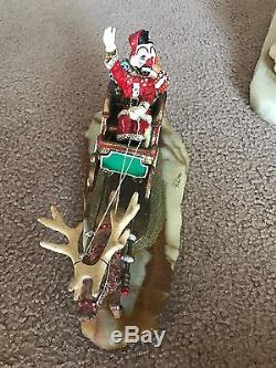 RON LEE'S SANTA CLAUS CLOWN SCULPTURE in a SLEIGH PULLED by ONE REINDEER